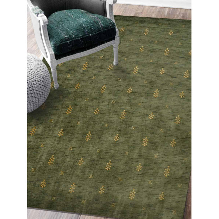 Foundry Select Kalb Floral HandKnotted Green Gold Area Rug Wayfair